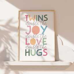 Twins Nursery Prints, Rainbow Print, Bedroom Decor, Twin Wall Art Sibling Personalised, Set Of 3 - thumbnail 3