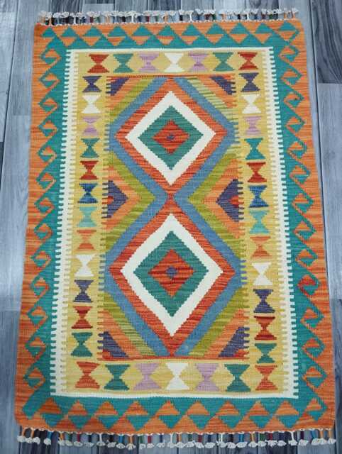 Kilim Rug Classic, Handmade Artisan Afghan Turkish Scandinavian Navajo Bohemian Wool Flatweave Multicolour 115x80 cm - image 1