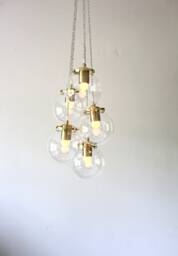 Globe Chandelier Lighting Fixture - Five Clear Glass Bubble Clustered Pendant Lights Brass Finish Mid Century Modern Lamps & Home Decor - thumbnail 1
