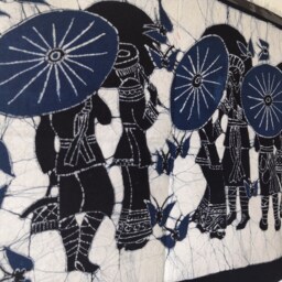 Vintage Indigo Batik Tapestry, Abstract Painting Wall Hanging, 48x120cm - thumbnail 4