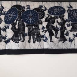 Vintage Indigo Batik Tapestry, Abstract Painting Wall Hanging, 48x120cm - thumbnail 3