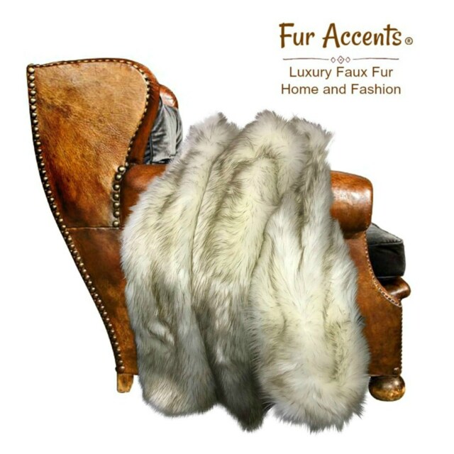 Plush Faux Fur Throw Blanket, Arctic Wolf Shag, Minky Lining - image 1