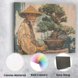 Japanese Bonsai Gardener Traditional Botanical Portrait Canvas Wall Art Print Decor Picture Ready To Hang - thumbnail 2