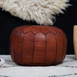 Next Day Delivery Prefilled Moroccan Leather Pouf Ottoman Handmade Brown Boho Floor Cushion - Next Day Delivery - thumbnail 2