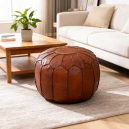 Next Day Delivery Prefilled Moroccan Leather Pouf Ottoman Handmade Brown Boho Floor Cushion - Next Day Delivery - thumbnail 1