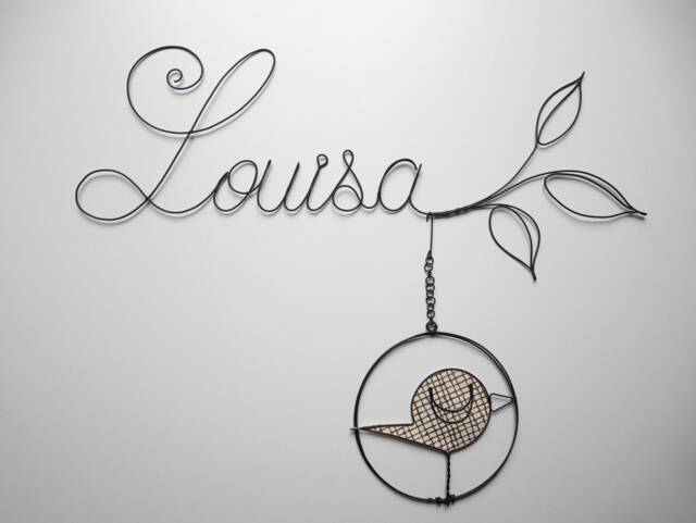 Wire First Name, Customizable Baby Paper Bird & Flower, Wall Decoration, Birth Gift, Door Plaque