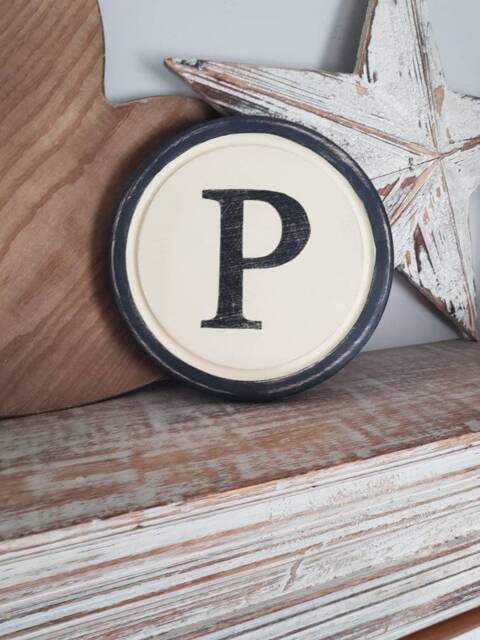 20cm Round Letter P Sign, Monogram, Initial, Wall Art, Home Decor, Rustic Letters, All Letters Available, Inc Ampersand, Typewriter Style - image 1