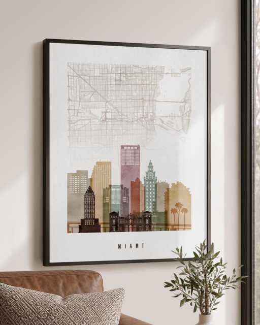 Miami Map Wall Art Poster, City Print For Home Or Office Decor - image 1