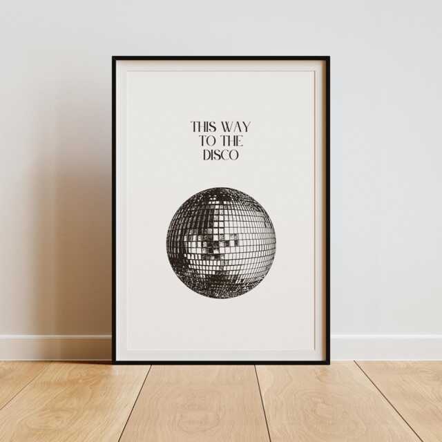 This Way To The Disco Poster Ball Design Home Decor, Modern Cool Print, Kitchen Wall Art, Vibrant Poster, Fun - image 1