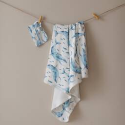 Ocean Whale Organic Newborn Set - Cotton Baby Blanket With Matching Hat, Soft & Warm, Ideal Gift, 0-6 Months - thumbnail 2