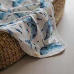 Ocean Whale Organic Newborn Set - Cotton Baby Blanket With Matching Hat, Soft & Warm, Ideal Gift, 0-6 Months - thumbnail 3