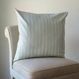 Cambridge Stripe Extra-Large Cushion in Duck Egg Blue. Chalk Summer Nautical Style, 100% Sustainable Cotton. 23X23 - thumbnail 1