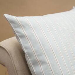 Cambridge Stripe Extra-Large Cushion in Duck Egg Blue. Chalk Summer Nautical Style, 100% Sustainable Cotton. 23X23 - thumbnail 2