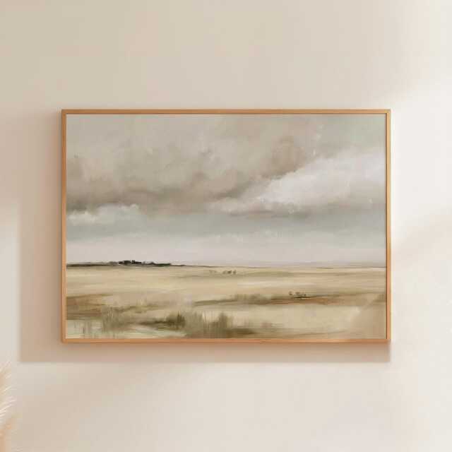 Prairie Cloud Poster, Neutral Grassland Print, Landscape Wall Art, Paper - image 1