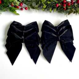 Black Velvet Christmas Tree Bows, Bows For Tree, Black Decorations, 5.5 Inch Bow, Pack Of 6 - thumbnail 2