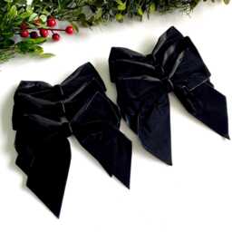 Black Velvet Christmas Tree Bows, Bows For Tree, Black Decorations, 5.5 Inch Bow, Pack Of 6