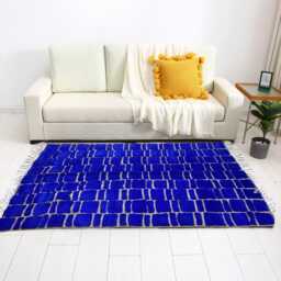 Handmade Blue Beni Ourain Wool Rug Berber Moroccan Decor - thumbnail 3