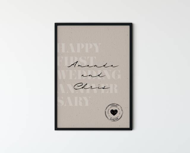 Personalised Wedding Anniversary Print, First Gift For Her Or Him, Couple Gift, Wall Art Print - image 1