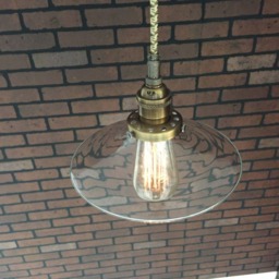 "Industrial Pendant Light -Antique Brass 8"" Flat Clear Glass Shade with Patented ""Huila Connectors" - thumbnail 3