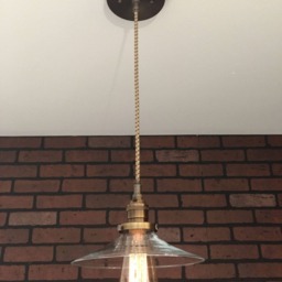 "Industrial Pendant Light -Antique Brass 8"" Flat Clear Glass Shade with Patented ""Huila Connectors" - thumbnail 2