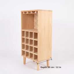Wine Rack With Lattice Backrest & Glass Hanger, Handmade From Solid Pinewood - Wick - thumbnail 4