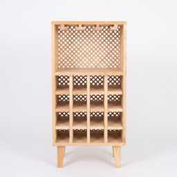 Wine Rack With Lattice Backrest & Glass Hanger, Handmade From Solid Pinewood - Wick - thumbnail 1