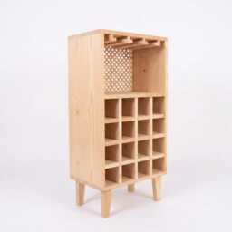 Wine Rack With Lattice Backrest & Glass Hanger, Handmade From Solid Pinewood - Wick - thumbnail 2