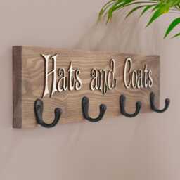 Personalized Wooden Hat & Coat Hook Sign, Entrance Decor