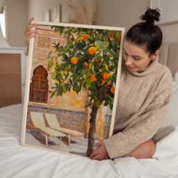 Mediterranean Courtyard Print - Orange Tree Wall Art Spanish Garden Painting Tuscan Kitchen Decor Warm Summer Artwork - thumbnail 3