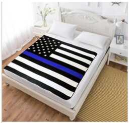 Thin Blue Line American Flag Polar Fleece Blanket - thumbnail 1