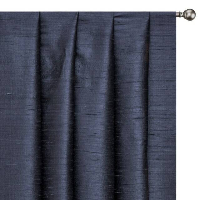 Midnight Blue 100% Pure Silk Dupioni Curtain Panels - Rod Pocket, Grommet, Box Pleat, Three Pinch Tab Top & Plain Ring Top - image 1