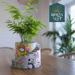 Personalized Graffiti Planter - Concrete Desk Organizer Pen Holder Street Art Decor Handmade UK - thumbnail 1