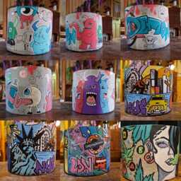 Personalized Graffiti Planter - Concrete Desk Organizer Pen Holder Street Art Decor Handmade UK - thumbnail 3