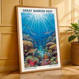 Great Barrier Reef Gouache Painting - Blue, Orange, Yellow, Green & Red Marine Art - Ocean Scene For Living Room, Bedroom, Office Decor - thumbnail 3