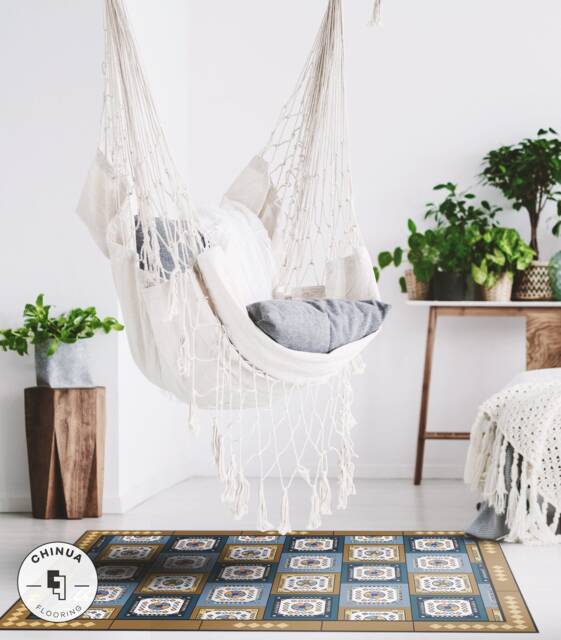 Helena's Summer Vinyl PVC Mat, Plain Mat, Splanish Style, Boho Home Decor, Floor Rug, Tiles #3E - image 1