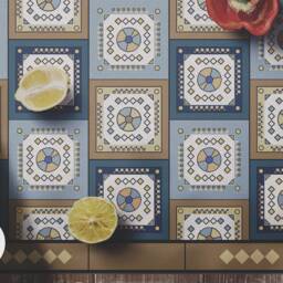 Helena's Summer Vinyl PVC Mat, Plain Mat, Splanish Style, Boho Home Decor, Floor Rug, Tiles #3E - thumbnail 2