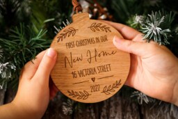 Personalised Wooden New Home Bauble/First Christmas Decoration Tree Family Gift - thumbnail 1