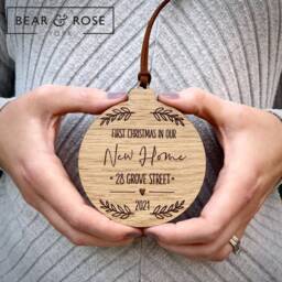 Personalised Wooden New Home Bauble/First Christmas Decoration Tree Family Gift - thumbnail 3