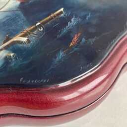 Russian Vintage Lacquer Box - Fedoskino Casket Aivazovsky Hand Painted Miniature Naval Battle Frigate Sailboat 2009 - thumbnail 2