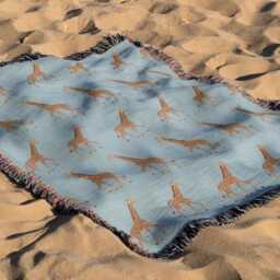 Cotton Woven Blanket, Giraffe Parade, Classic On Baby Blue, Safari Animals, Kids Room, Nursery Decor, Animal Print Throw - thumbnail 3