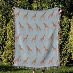 Cotton Woven Blanket, Giraffe Parade, Classic On Baby Blue, Safari Animals, Kids Room, Nursery Decor, Animal Print Throw - thumbnail 2