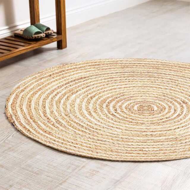 Handmade Jute Round Rug Rustic Boho Minimalist Carpet - image 1