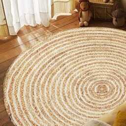 Handmade Jute Round Rug Rustic Boho Minimalist Carpet - thumbnail 3