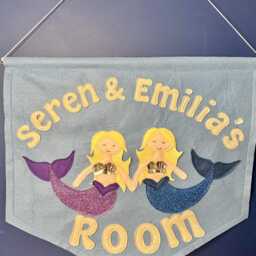 Personalized Mermaid Felt Banner, Kids Room Door Wall Hanging, Nursery Decoration, Theme, Custom Name Sign, Ocean/Sea Wall Pennant - thumbnail 2