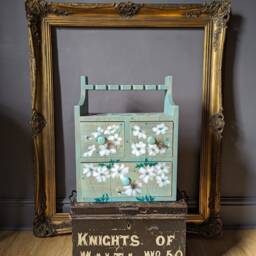 Antique/Vintage Hardwood Cabinet ~ Hand Painted Bees & White Anemones - thumbnail 4