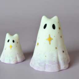 Spooky Ghost Sculpture Ceramic Little Phantom Celestial Cat - thumbnail 2
