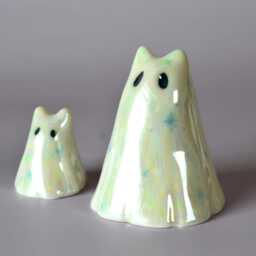 Spooky Ghost Sculpture Ceramic Little Phantom Celestial Cat - thumbnail 3