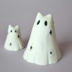 Spooky Ghost Sculpture Ceramic Little Phantom Celestial Cat - thumbnail 4