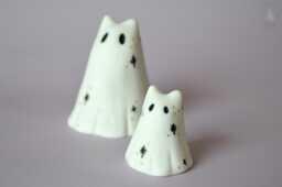 Spooky Ghost Sculpture Ceramic Little Phantom Celestial Cat - thumbnail 1