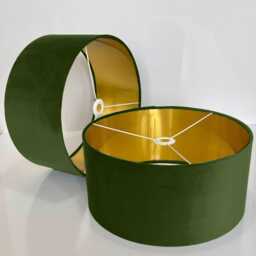 New Handmade Forest Green Velvet Drum Lamp Shade & Pendant Light With Metallic Panels Lining Suitable For Tables Ceiling - thumbnail 3